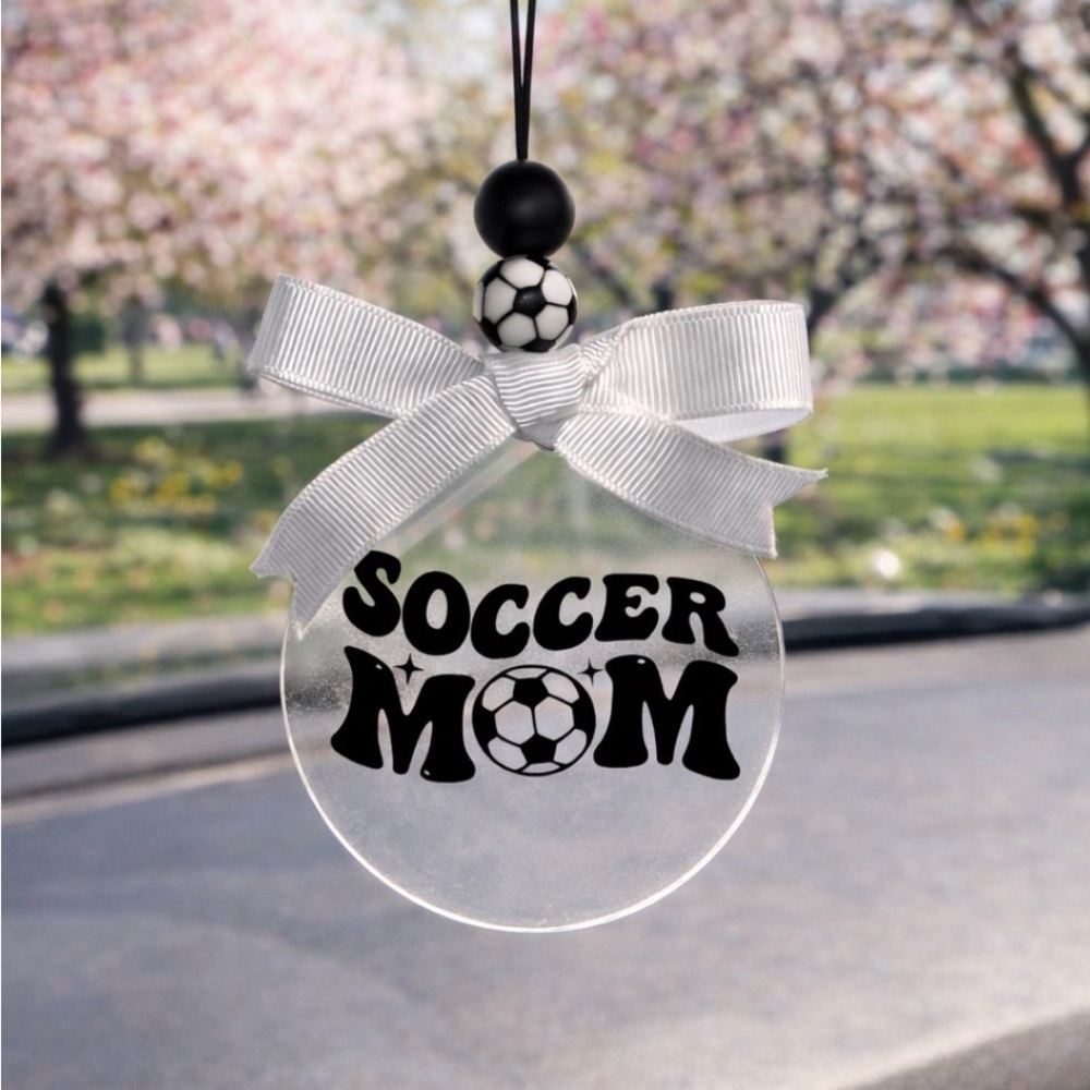 Soccer Mom Car Charm with White Ribbon